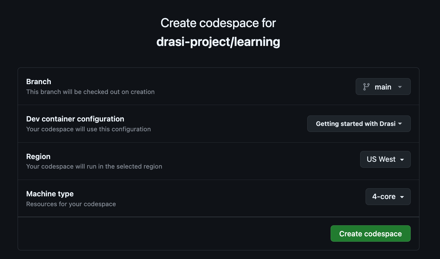 Codespace configurations where defaults are fine