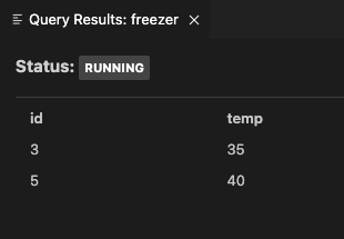 Drasi VS Code extension showing live query results