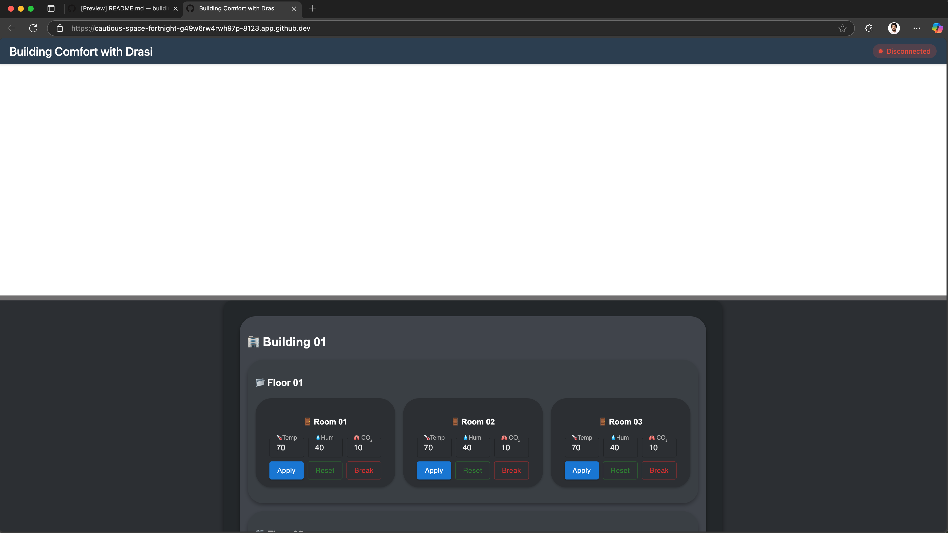 Demo portal showing disconnected dashboard before SignalR setup