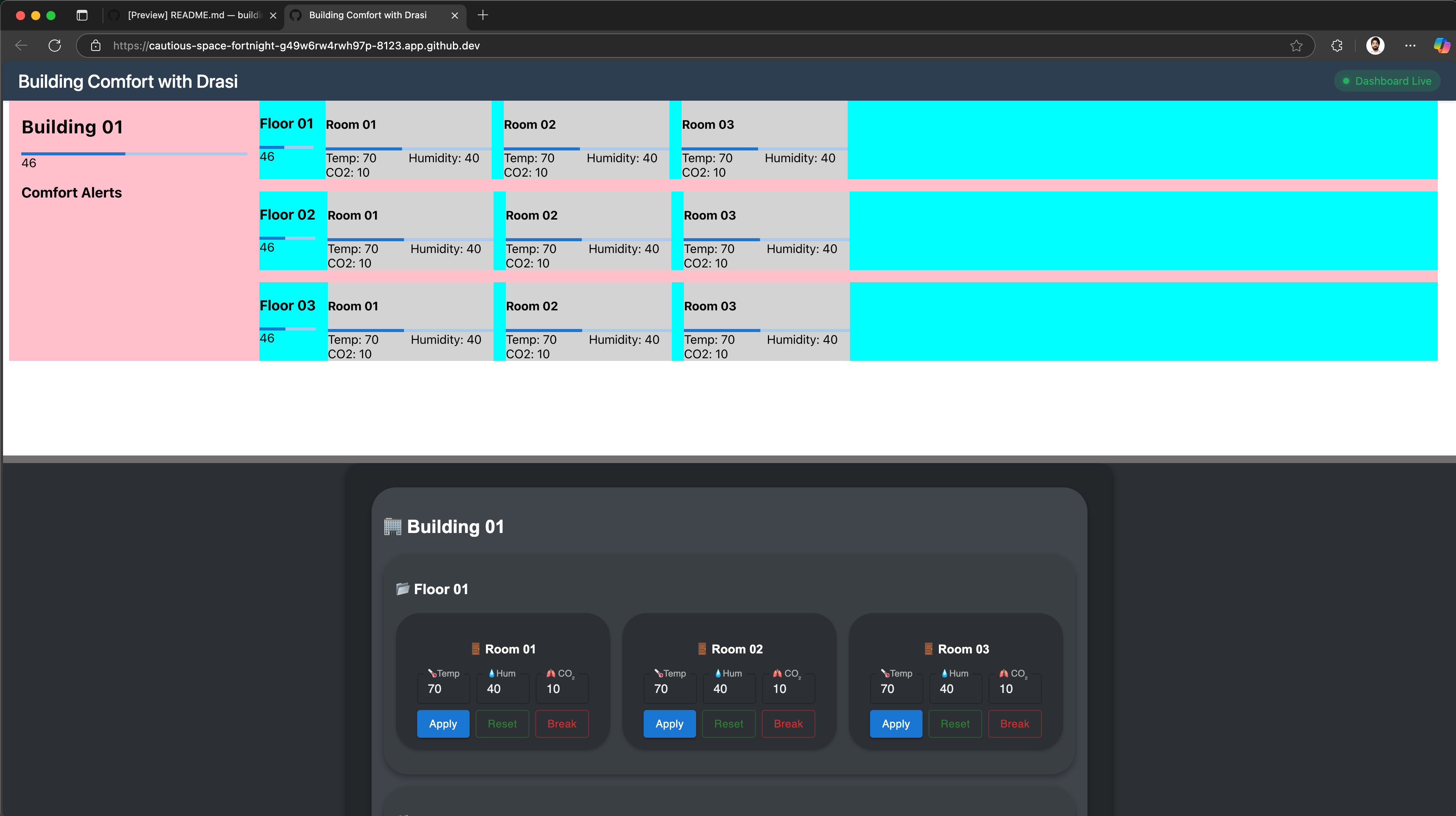 Demo portal showing live connected building comfort dashboard