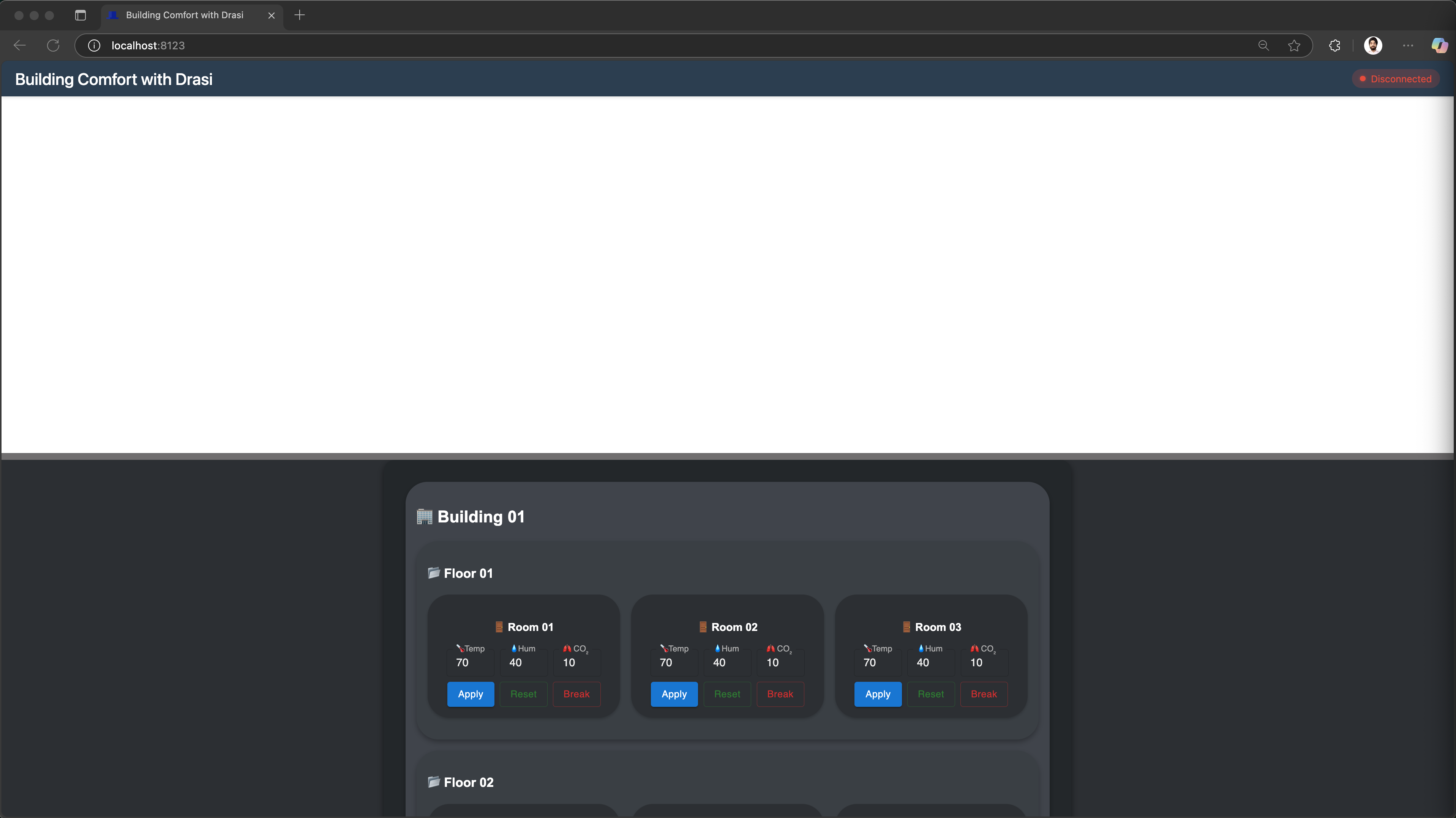 Demo portal showing disconnected dashboard before SignalR setup