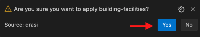 VS Code popup confirming deployment of building-facilities source