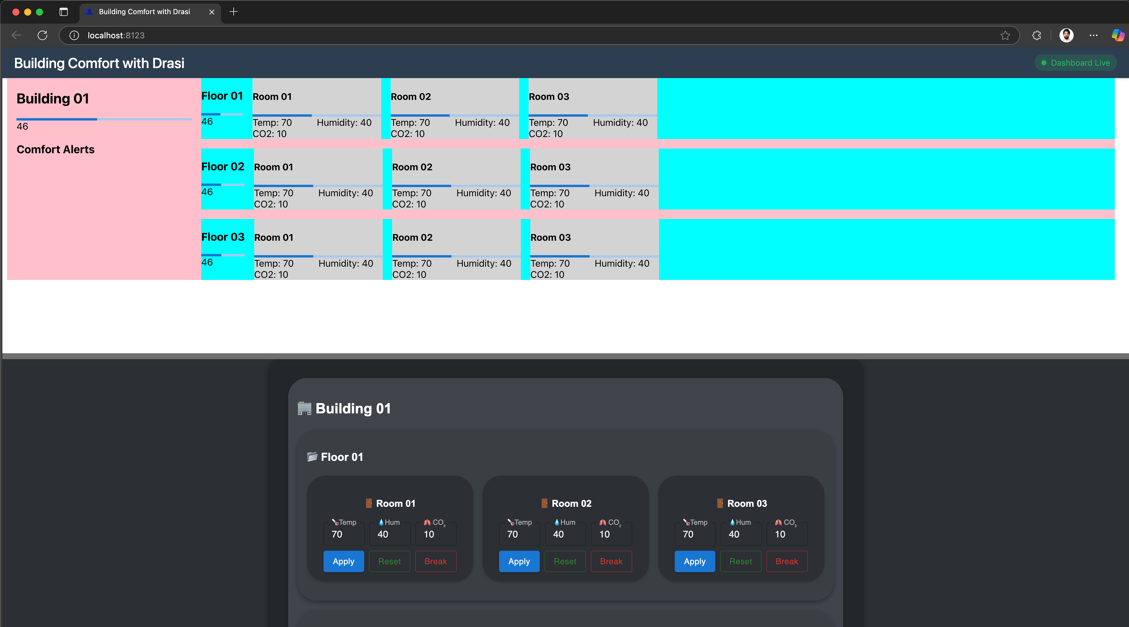 Demo portal showing live connected building comfort dashboard