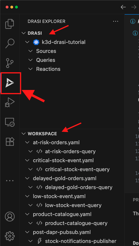 Drasi extension shown here in a VSCode DevContainer