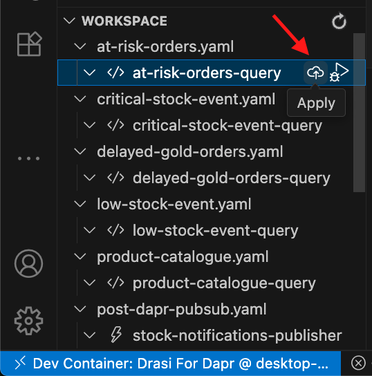 Apply Products Catalogue Query from Drasi Extension's Workspace