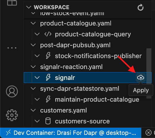 Apply SignalR reaction from Drasi Extension's Workspace