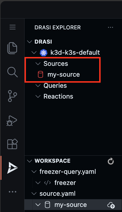 Drasi VS Code extension showing Apply button for my-source