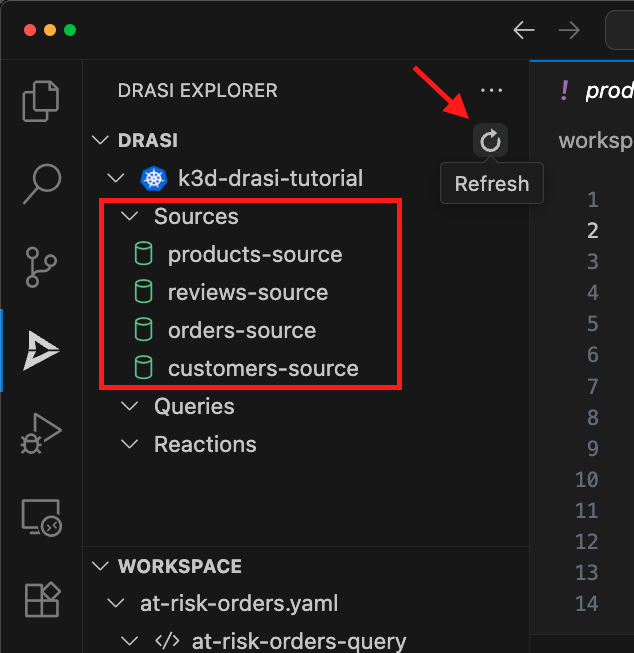 Sources are now available, showing up as green in Drasi explorer
